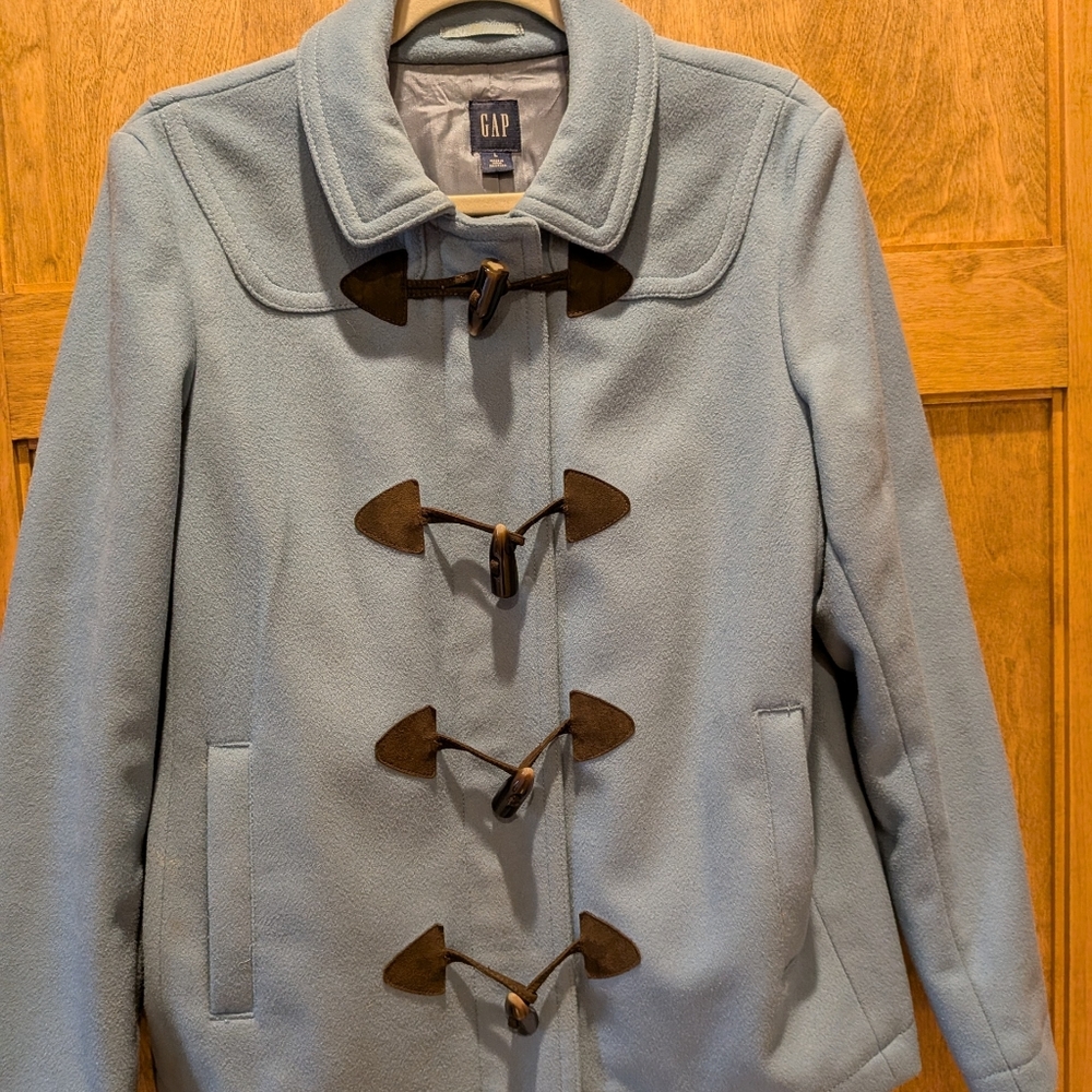 GAP Women's Light Blue Toggle Pea Coat Size L